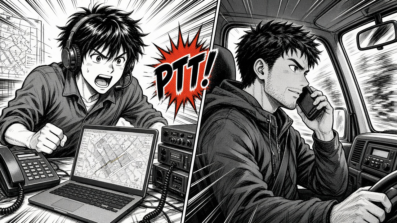 Manga splash: dispatcher and driver using Waukee Talkee radio